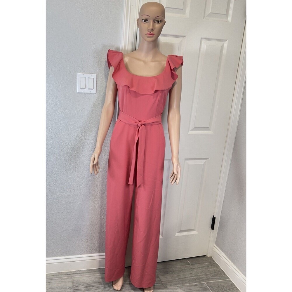 Antonio Melani Women’s Size 2 Pink Ruffle Wide Leg Belted Jumpsuit Back Zip